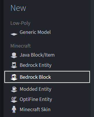 新建项目面板中选择Bedrock Block